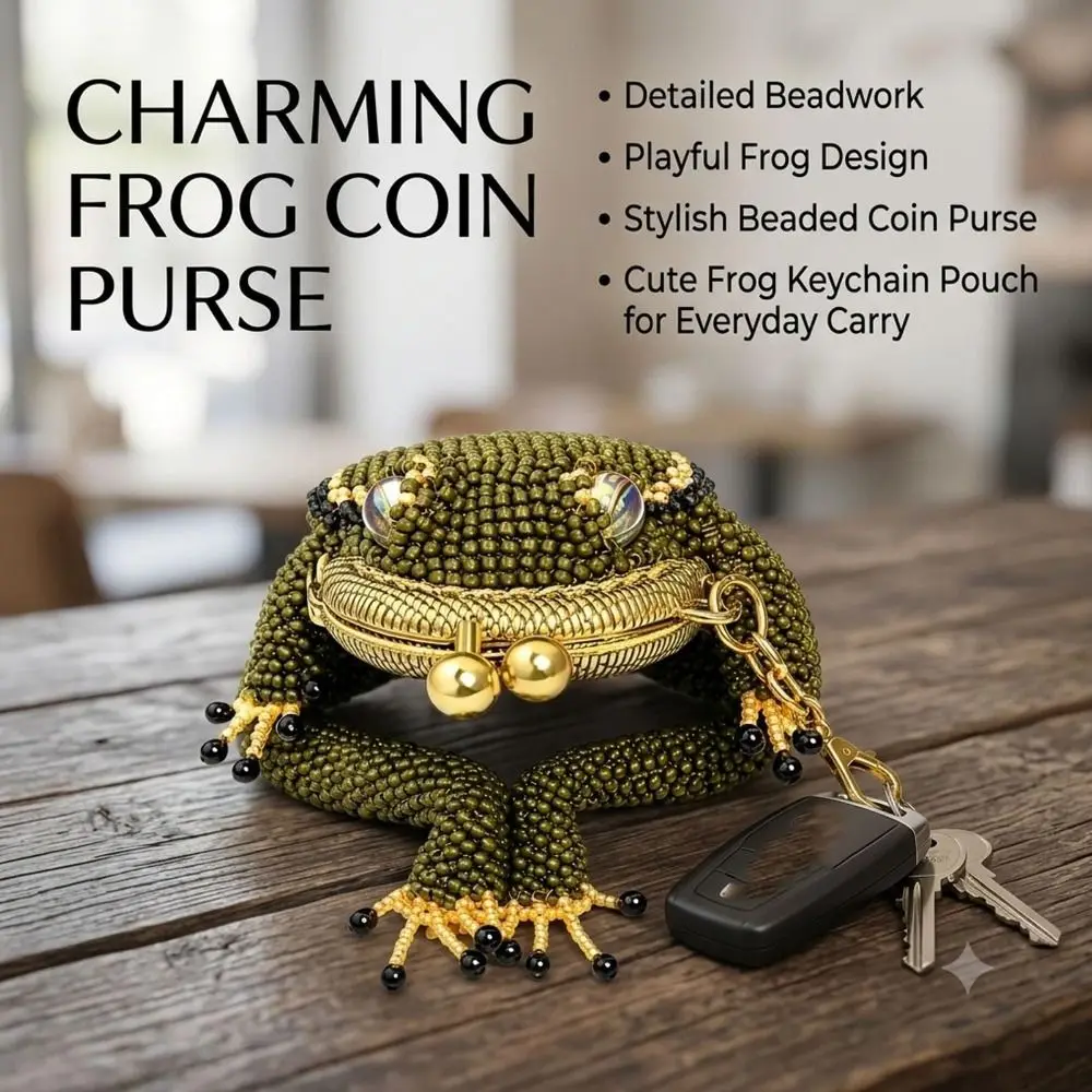 New Gifts Mini Charming Frog Coin Purse 3D Cartoon Style Beaded Earbud Storage Pouch Kiss Lock Closure Bag Accessories for Girls