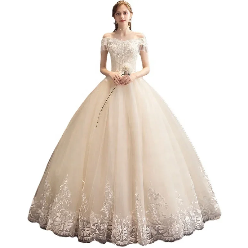 NEW Fashion Styles Women Wedding Dresses Shoulderless Floor Length Vintage Applique Women Bridal Gown