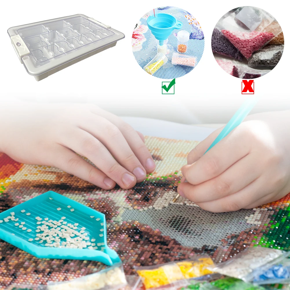 Contenedores de almacenamiento de cuentas de pintura de diamantes transparentes, caja de accesorios de pintura de diamantes, almacenamiento de puntos de diamantes, 9/15/21/24/26/39 rejillas