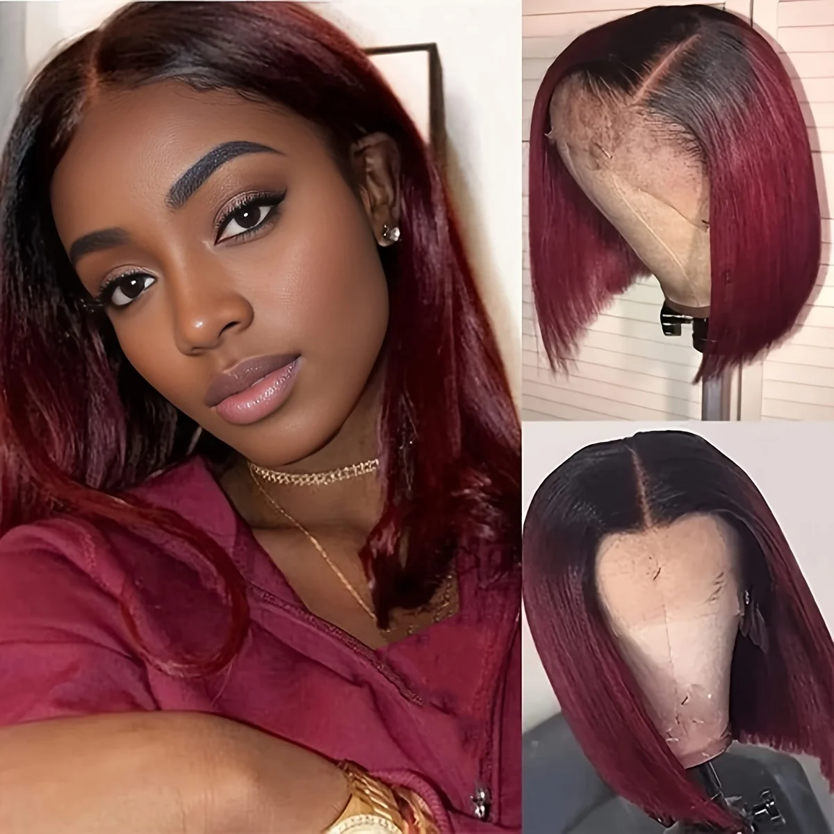 

Ombre 1B/99J Burgundy Lace Front Bob Wigs Human Hair 13x4 HD Lace Frontal Wigs Glueless Short Straight Bob Wig Colored Bob Wigs