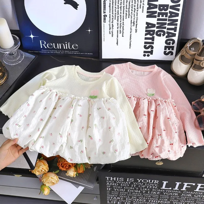 Toddler Baby Girls Long Sleeve Princess Dress Floral Print Long Sleeve Dress Spring Autumn Cute Style Kids Casual Daily Dresses