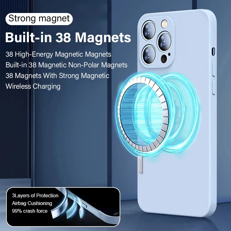 For Magsafe Case Magnetic Wireless Charge Phone Cases For iPhone 14 13 12 11 Pro Max Mini XR X XS 8 Plus Liquid Silicone Cover