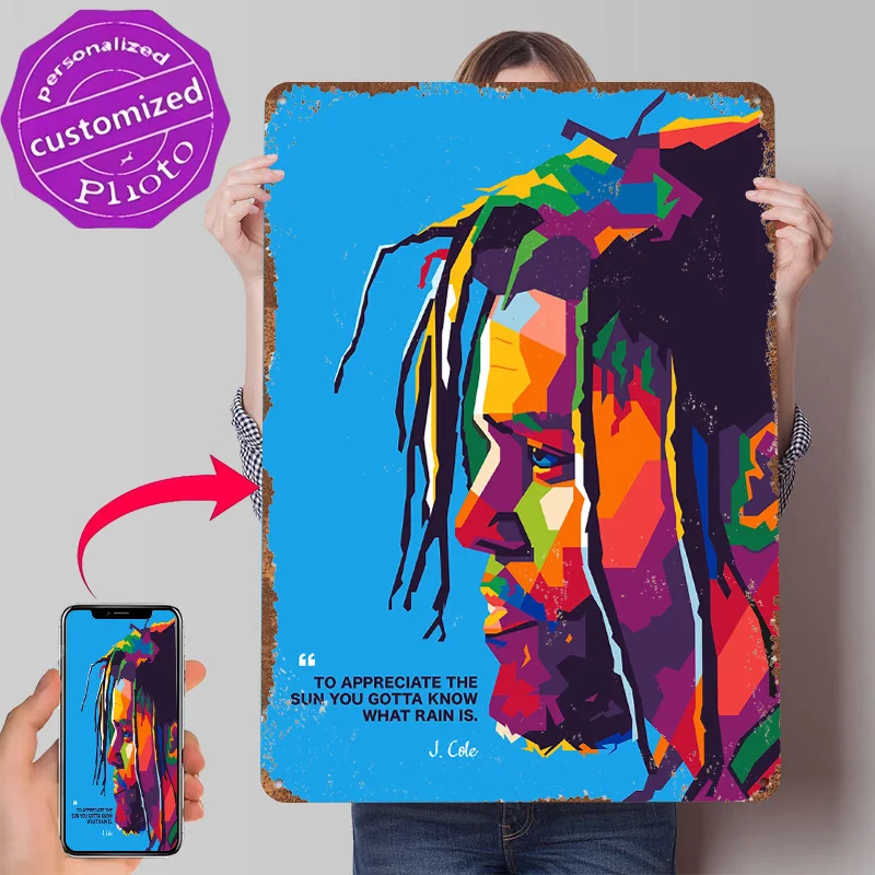 J Cole WPAP Metal Poster Customized Wall Art Retro Vintage Metal Signs for Man Cave Home Decorations Living Room Office Decor