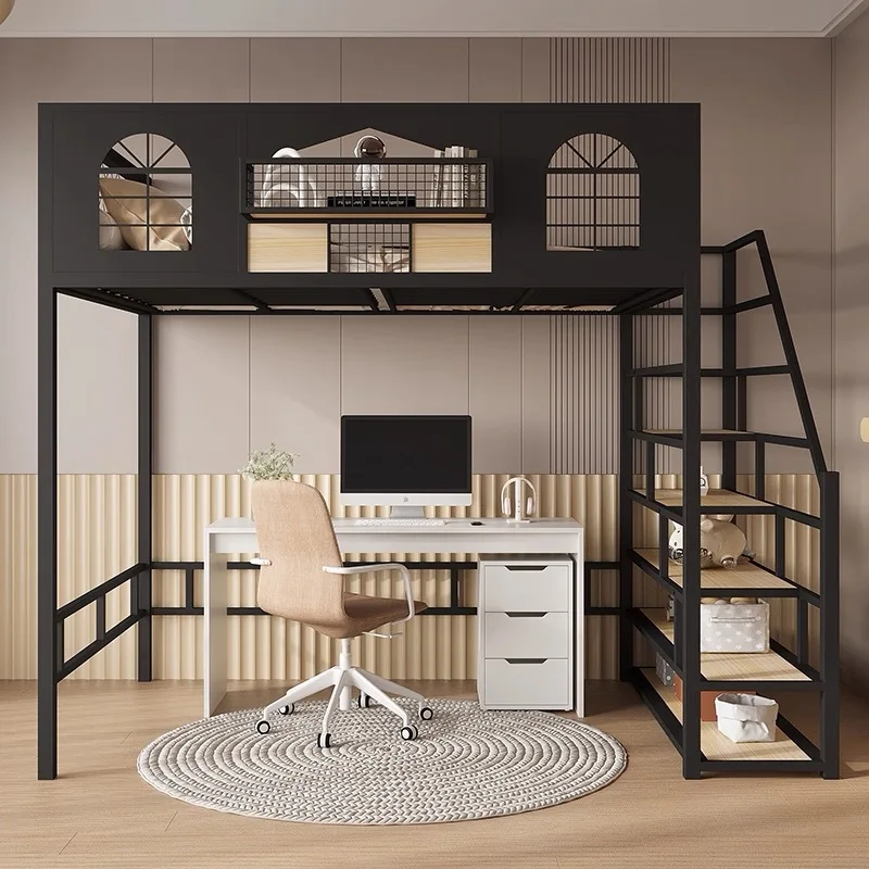 Iron bed high-rise bed single upper loft duplex children's attic bed