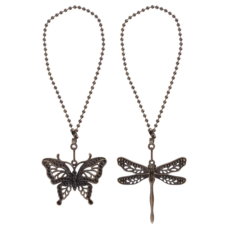 2 Pack Ceiling Fan Pull Chain Set,Lighting & Fan Pull Chain Pendant Chain Extender,Dragonfly And Butterfly