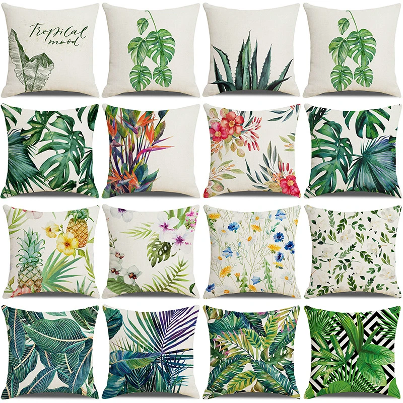 

Sofa Decorative Cushion Cover 45x45 Pillows Cover Tropical Leaves Printed Pillowcase Home Seat Car Decor Linen Throw Pillow Case