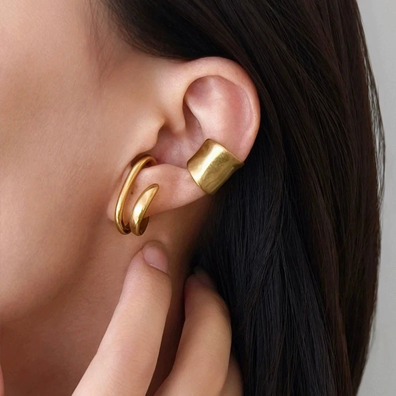 Fashion Retro Women Piercless Ear Clip Earring Classic Wide C Shape Trendy Earcuff Earrings Girl Gift Simple Daily Wear Jewelry