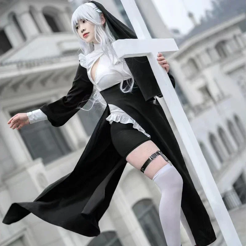 

Anime Sexy Nuns Original Design Cosplay Nuns Uniform Black Sexy Dress Performance Costume Women Halloween Party Dress Up