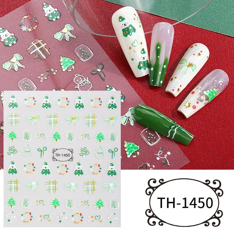 Christmas Nail Stickers DIY Snowflake Gingerbread Christmas Tree Nail Art Gel Sliders Embossed Manicure Deco наклейки на ногти