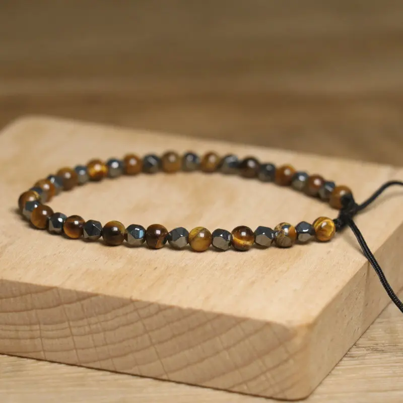 Hot selling natural stone Cat's eye tiger eye bracelet with adjustable bead weaving and delicate pecking technique, brown yellow