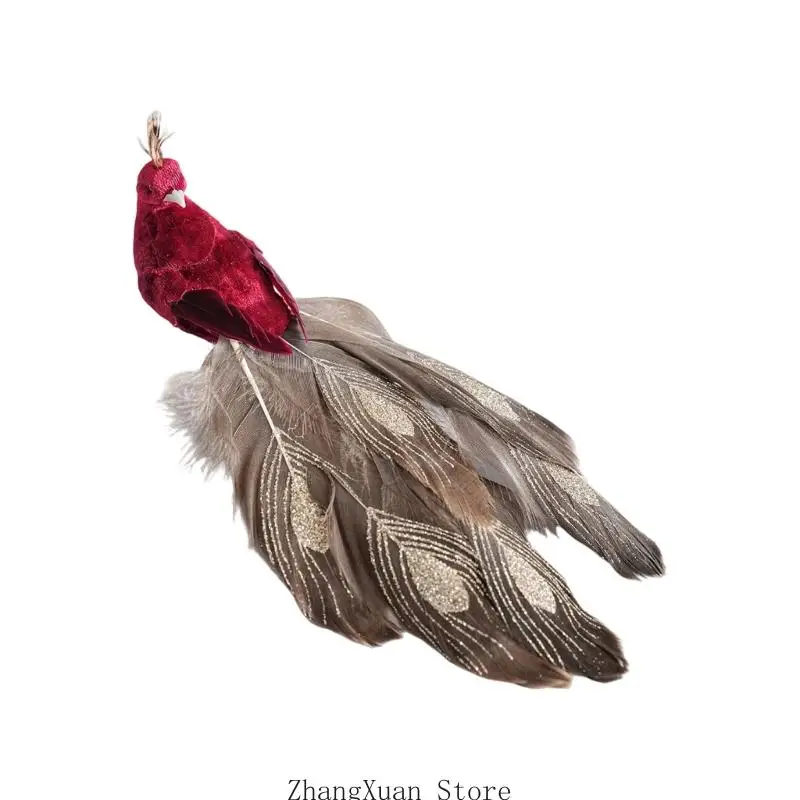 Weihnachtsbaumschmuck, vogelförmiger Vogelschmuck aus Stoffschaum mit geschichtetem Schwanz und Metallclip für den – Detail 2