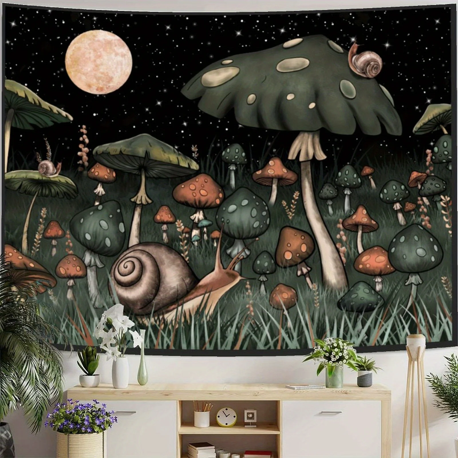 VIKAMA Mushroom Tapestry Hippie-Style Bedroom Tapestry Charming Aesthetic Wall Feature Decorative Backdrop