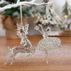 Christmas Clear Acrylic Crystal Elk Butterfly Xmas Tree Hanging Ornament Christmas Decoration New Year Party Supplies