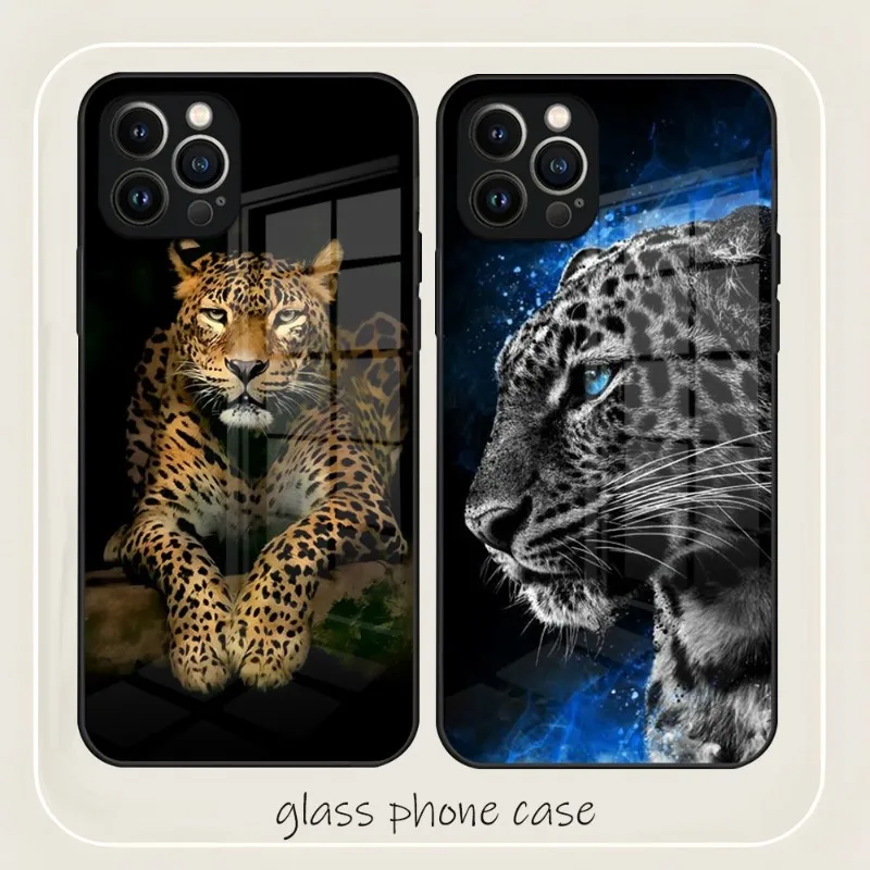 Cheetah Leopard Jaguar Fashion Phone Case Tempered Glass For IPhone 14 13 12 11 Pro XS Max Mini X XR 8 7 6s Plus SE2020 Cover