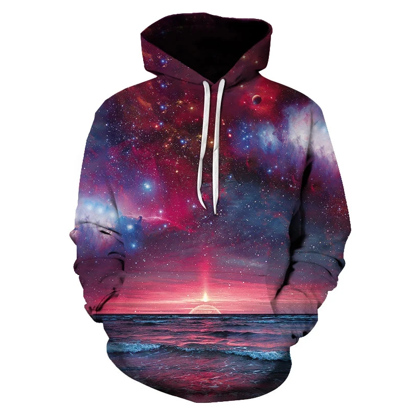 3D Printed Stars Sunset Glow Hoodies Men's Cool Unique Pattern Desien Sweatshirt Comfortable Oversize 2024 Trend Hooded Shirt