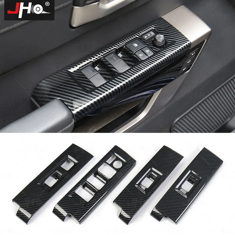 

JHO Car Window Lift Control Panel Carbon Grain Cover Trim for Toyota Tundra 2022 2023 2024 Interior Decorate Accessories 4PCS