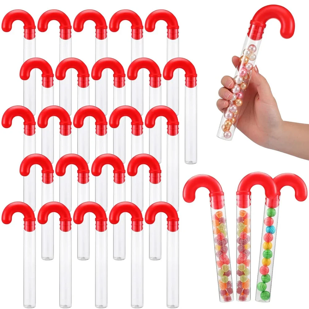 Large Clear Plastic Christmas Candy Cane Tubes with Red Topper Christmas Party Supplies Red Filled Holiday Candy Cane Stocking