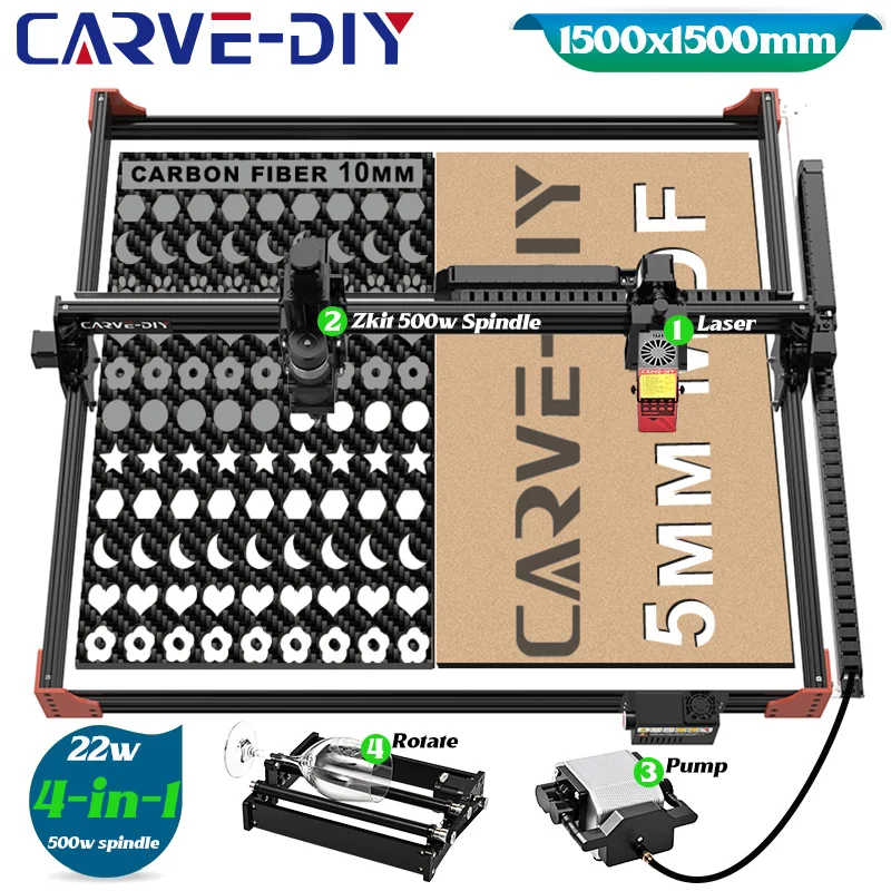 

CARVE-DIY Cnc Laser Engraver 22W Air Assist Cnc Wood Carving Machine 500W Spindle Laser Engraving And Cutting