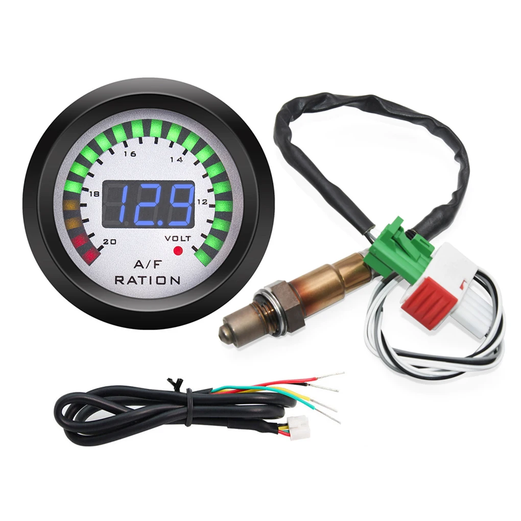 

52mm Air Fuel Ratio Gauge Digital AFR Display Narrowband O2 Oxygen Sensor 0258006028 Smoked Car Gauge for Gasoline Car 12V