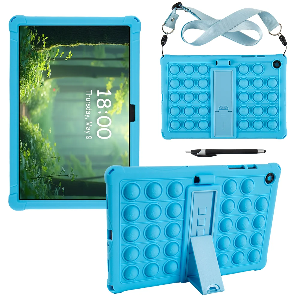 Kids Silicone Case for Samsung Galaxy Tab A9 Plus 11 inch SM-X210 SM-X216B SM-X218U Bubble Bracket Tablet Cover with Strap & Pen
