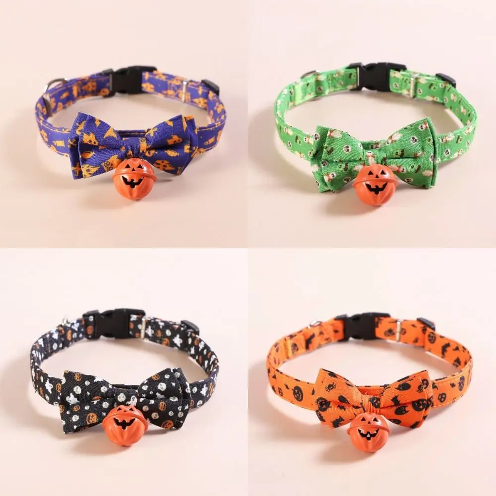 

Pendant Halloween Pet Collar Bow Tie with Bell Puppy Necklace Adjustable Buckle Strap Cat Necktie Kitten