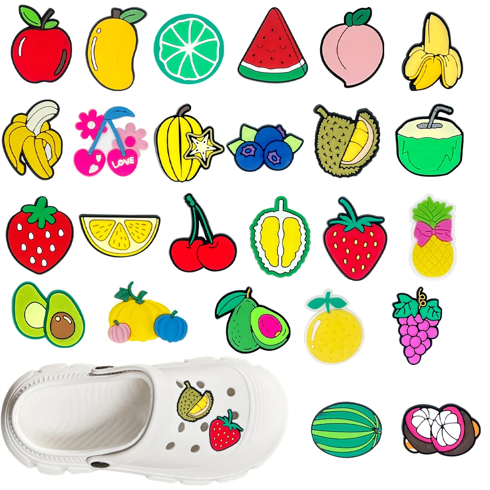 NEW 1-50pcs Cute Cartoon Fruit Series PVC Shoes Accessories Fit with Hole Wristbands DIY Shoe Decorations Buckle Gifts