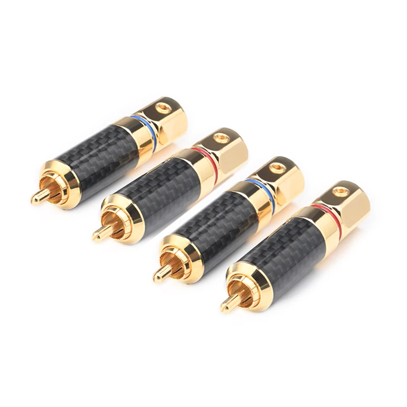 4PCS HiFi RCA Plug Hi-end Carbon Fiber 24k Gold Plated RCA Male Connector for DIY RCA Cable