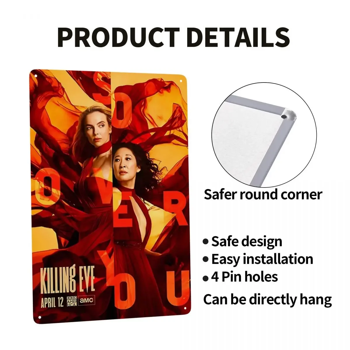 لافتة Killed Eve المعدنية ، تلفزيون الإثارة البريطاني الحديث ، لوحة زخرفية من القصدير ، مكتب ، متجر ، حانات ، نادي ، كهف رجل ، بار ، ديكور فني للجدار