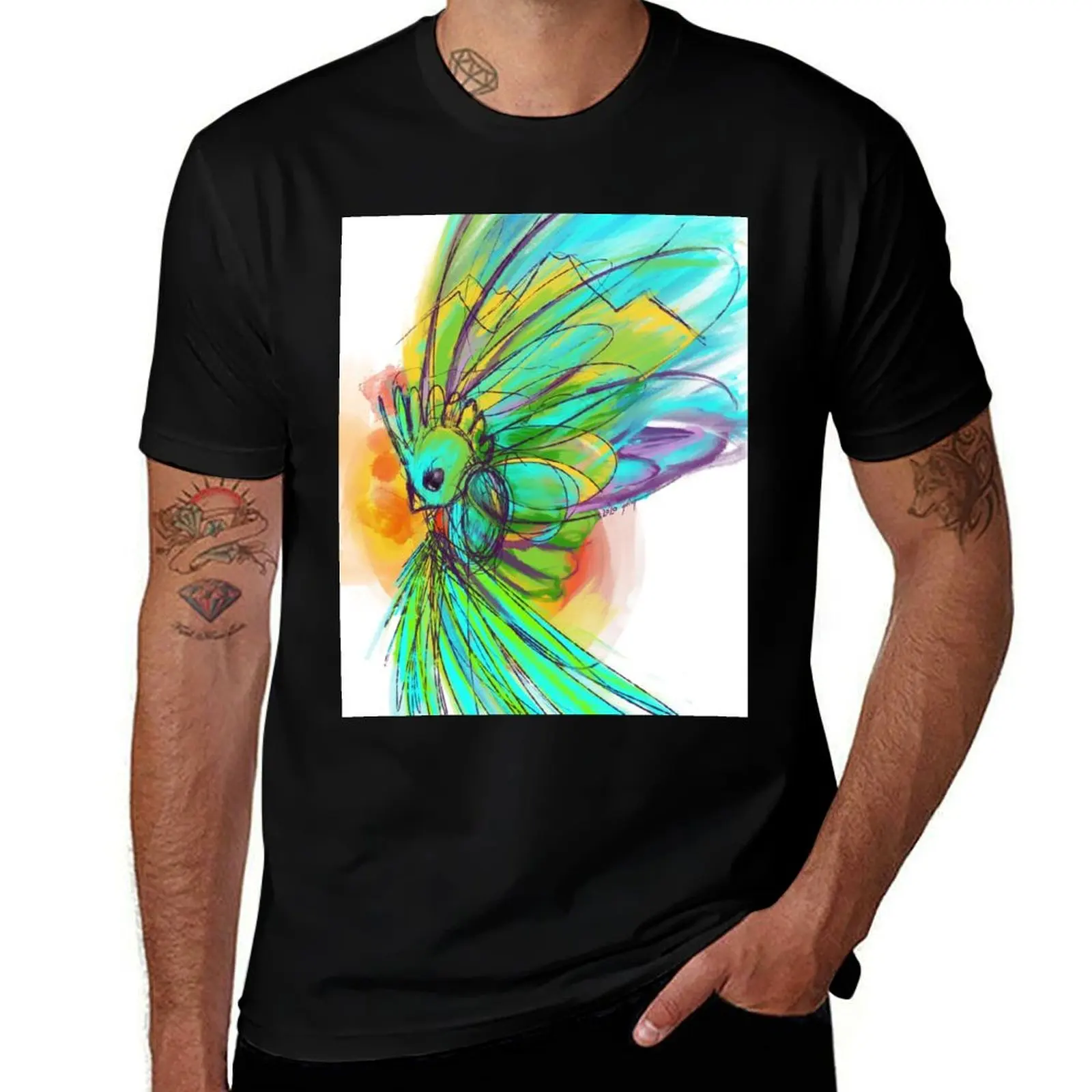 

Quetzal t t cotton T-Shirt luxury men man shirt shirts man man casual t Ink and Watercolor for shirt