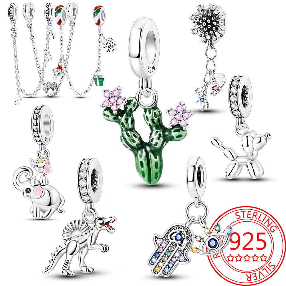 

925 Sterling Silver Children&Cactus&Dog&Dinosaur&Mysterious Eye Hand Fit DIY Bracelet Necklaces Making Jewelry Dangle Charm