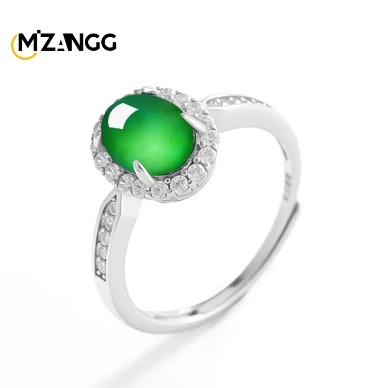 

Natural Jadeite Bright Green Oval Surface Ring Fashionable and Luxurious Ice-type Jade Adjustable Ring Beautiful Gift for Ladies