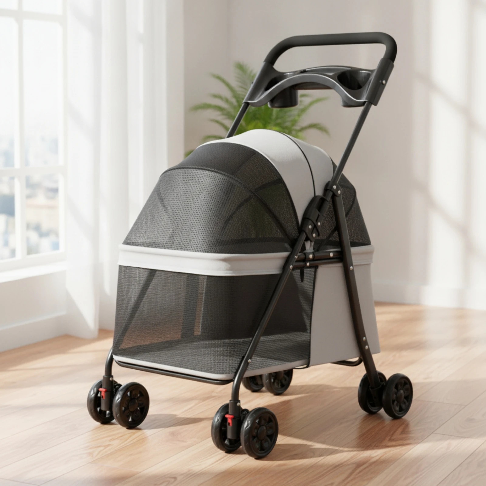 Lightweight Foldable Pet Stroller Portable Hand Push Pet Carrier Cart for Small Dogs Cats Teddy Outdoor Walking Travel
