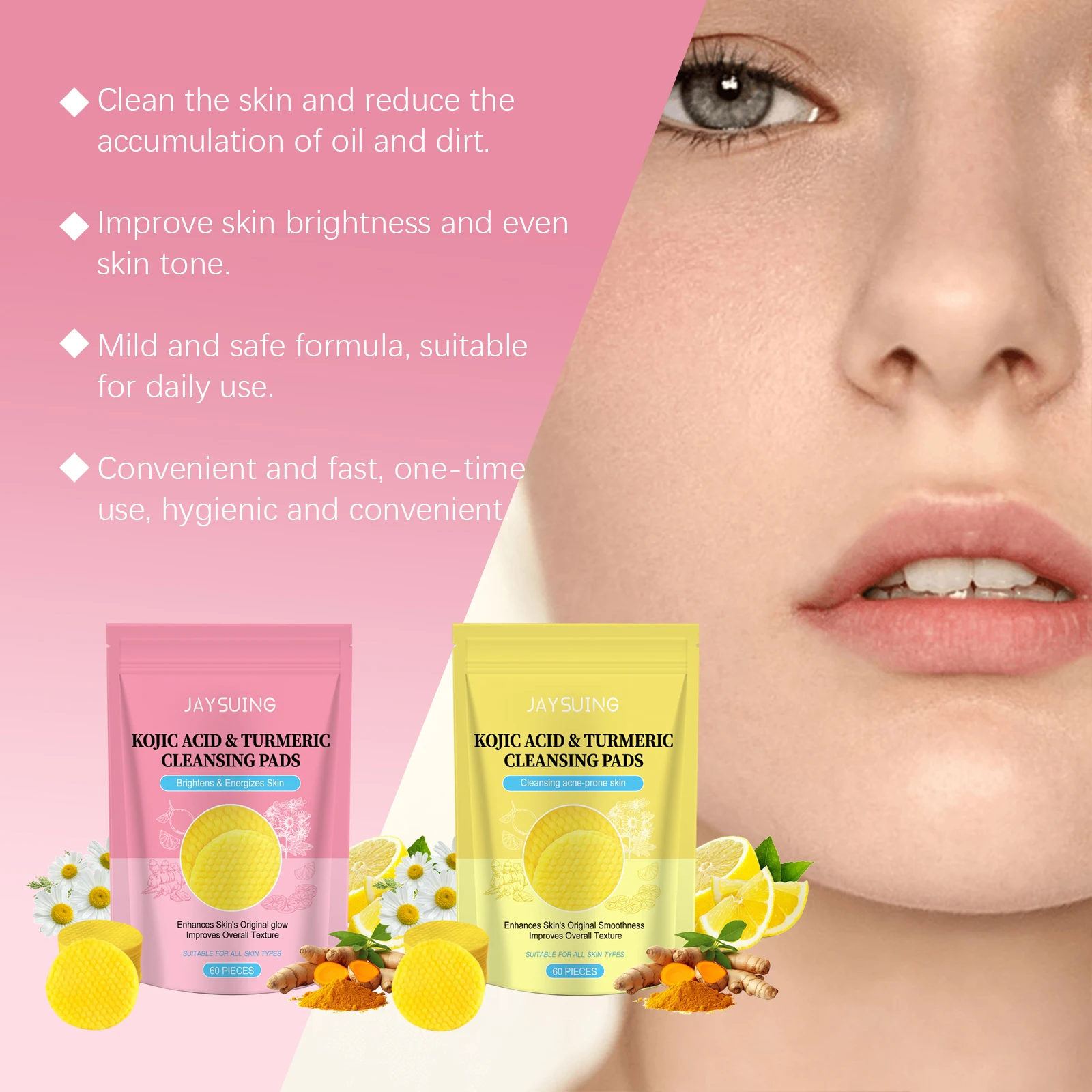 Jaysuing Kojic Acid 심황 면 타블렛 부드럽게 얼굴 모공을 깨끗하게 보습 및 브라이트닝 Kojic Acid 면 타블렛 3pcs