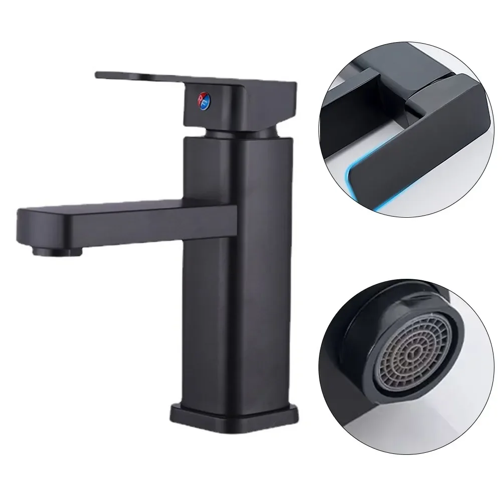 

Bathroom Faucet Hot&Cold Mixer Tap Deck Mounted Bathroom Basin Faucets Black Square Washbasin Sink Bathtub Faucet