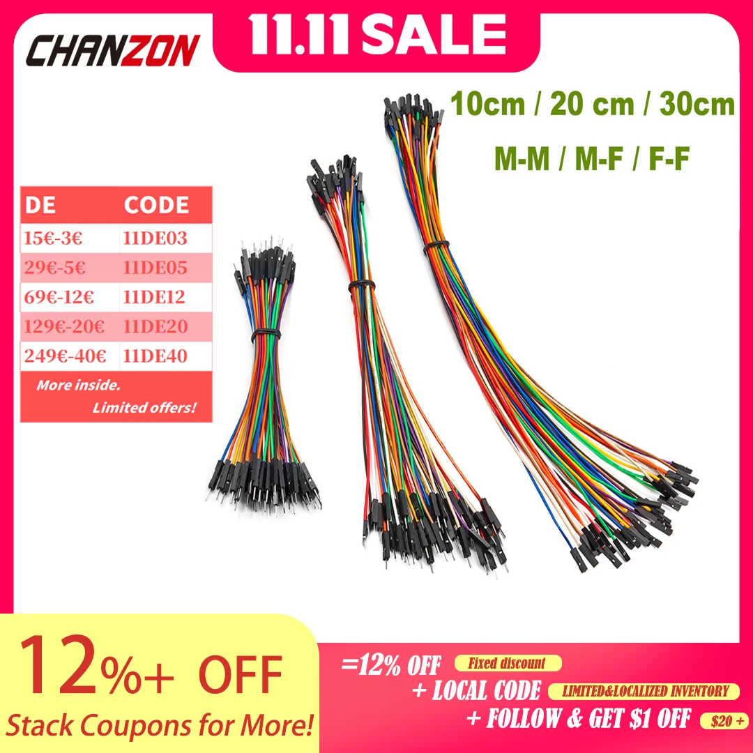 Copper Jumper Wire Dupont Cable 10cm 20cm 30cm Male Female 24AWG Solderless Flexible Line Connector for DIY Arduino Breadboard