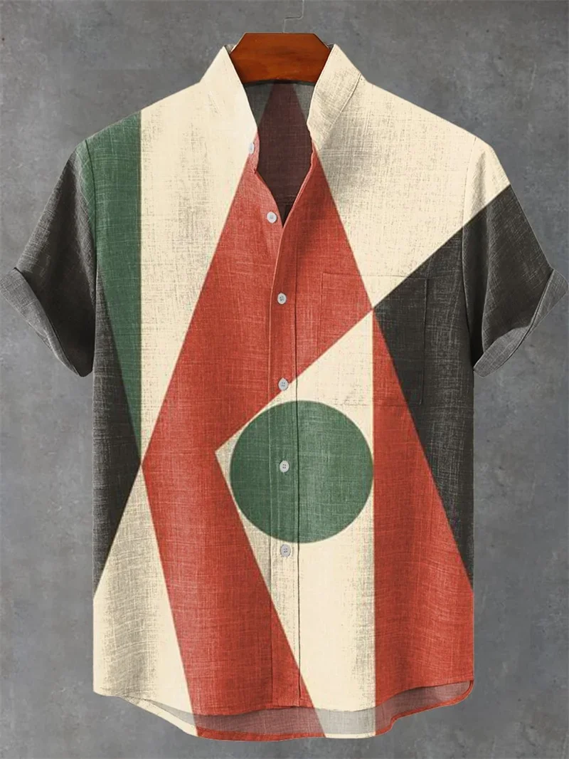 

Мужская персонализированная рубашка в стиле ретро с 3D принтом в этническом стиле, с короткими рукавами и пуговицами с лацканами, модный тонкий топ для покупок на открытом воздухе