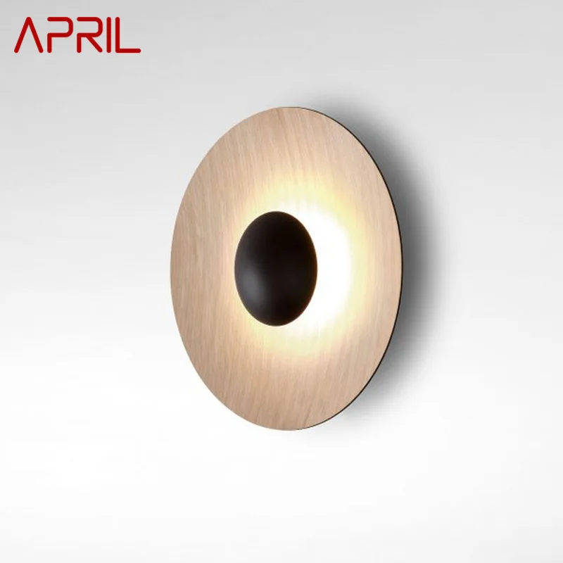 

APRIL Round Nordic Wall Lamp Aluminum Wood Grain Sconce Light New Design For Bedroom Creative