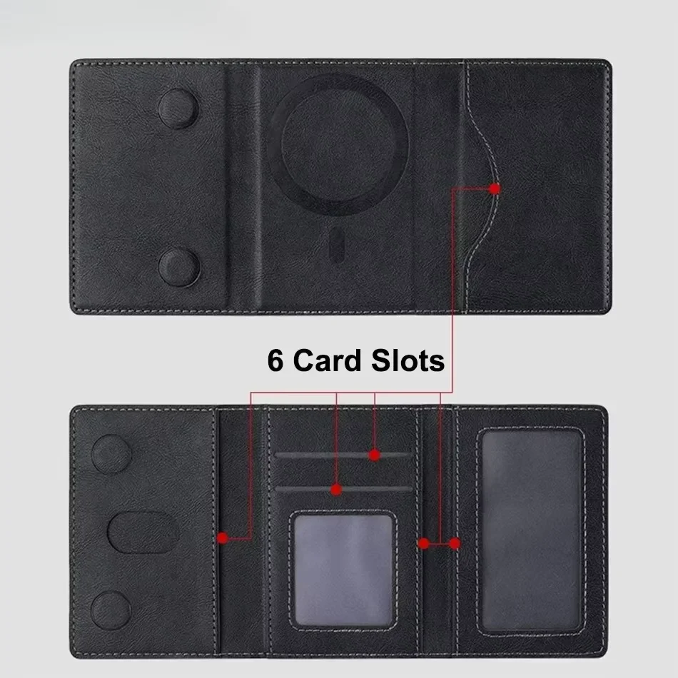 MagSafe-kompatible PU-Leder-Kartenhülle, faltbarer magnetischer Kartenhalter mit 6 Kartenfächern, Standfunktion, Handy-Rückseitenhülle für iPhone – Detail 2