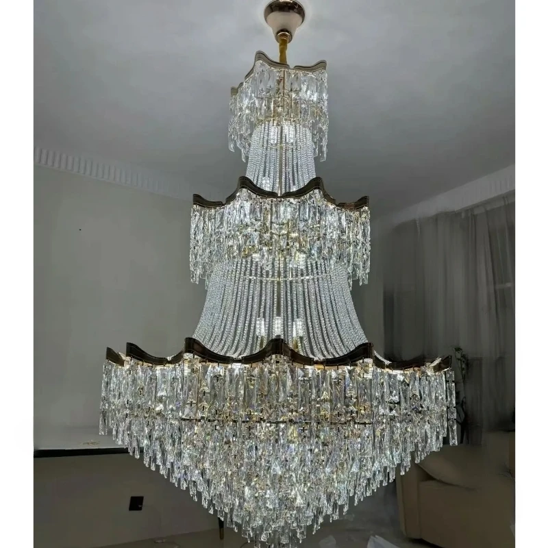 

Modern Crystal Chandelier for Living Room Ceiling Dimmable Lamp with Geometric Lustre for a Sleek Interior Statement Luxury Ligh
