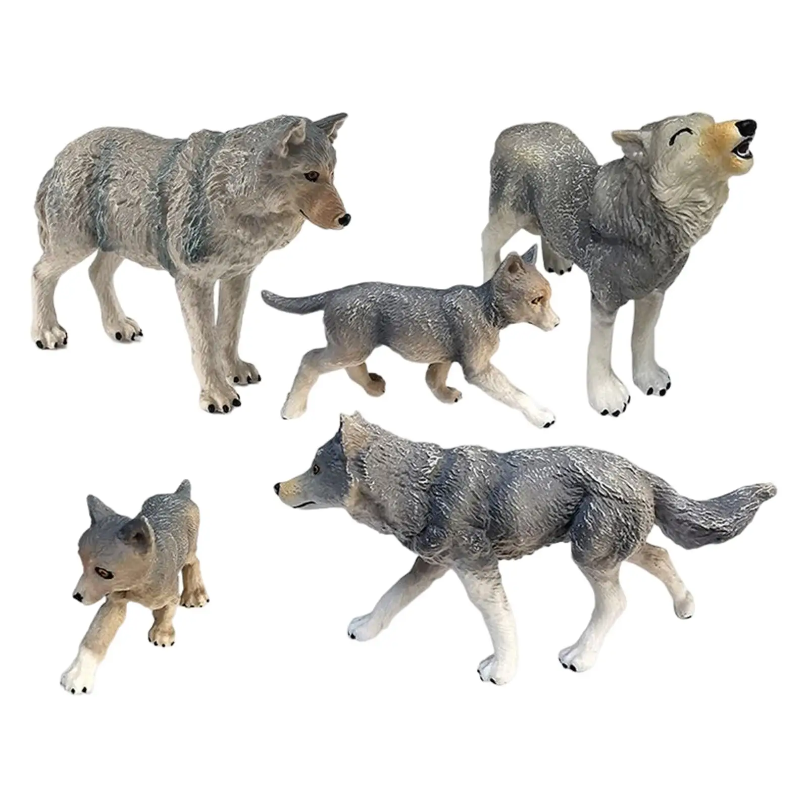 5Pcs Wolf Animal Model for Kids Education Preschool Toy Cake Toppers Decor