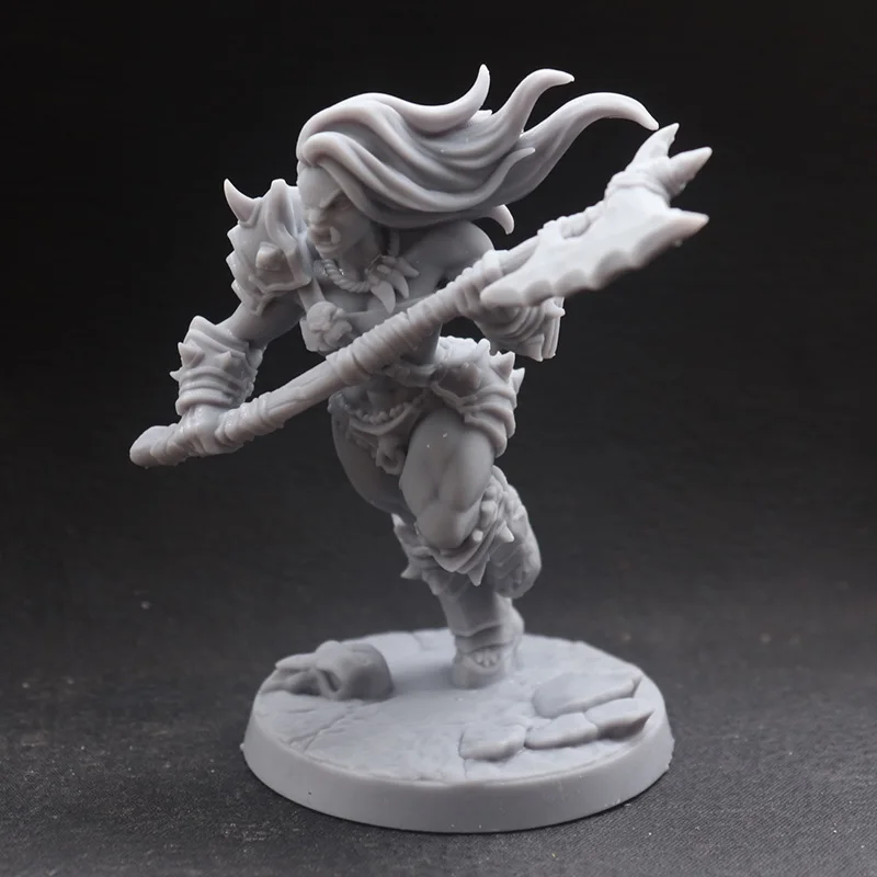 56mm 75mm Resin Model Kits Orc Female Axe Fighter Warrior Figure Unpainted No Color RW-084