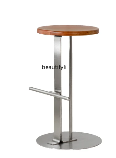 Designer Model Household Solid Wood Bar Stool Solid Wood Light Luxury High Stool Metal Bar Chair