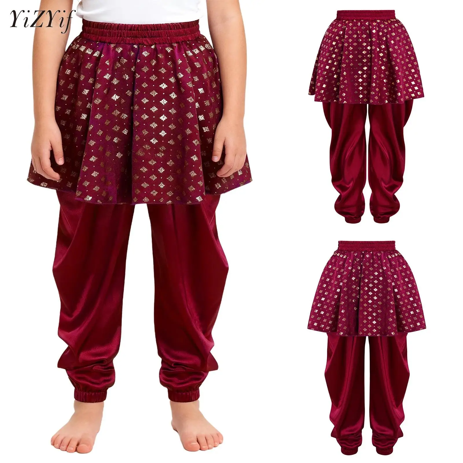 

Floral Dance Pants for Girls Kids Modern Ballet Dance Performance Costume Contemporary Lyrical Long Split Peplum Dance Trousers