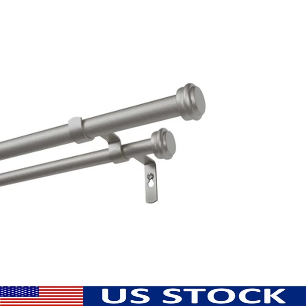 

Adjustable Double Curtain Rod Set with Decorative Finials Matte Silver 66 to 120 Inches Iron Easy Install Home Decor
