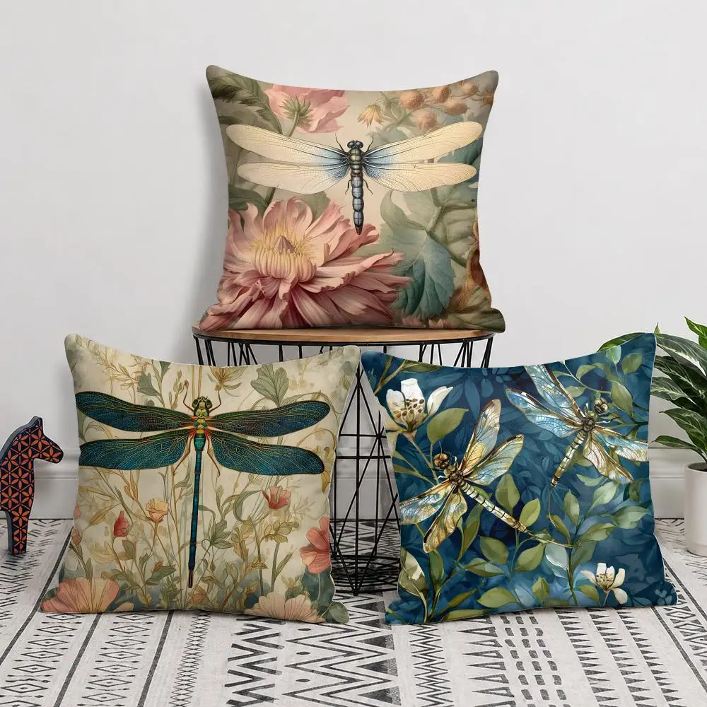 Dragonfly Lotus Cushion Cover Short Plush Soft Double-Sided Printing Pillow Case Cozy Sofa Bedroom Home Decor Gift