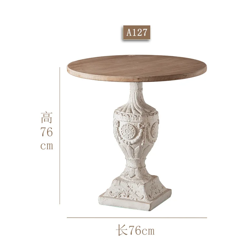 

Retro solid wood dining table dining chair living room round white coffee table and chair homestay decoration casual negotiation