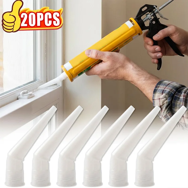 1/20 Peças Bico de Silicone para Pistola de Calafetagem, Ponta Aplicadora de Selante, Encaixe Padrão com Tampa, para Vedação Aprimorada de Azulejos, Pisos, Janelas e Portas