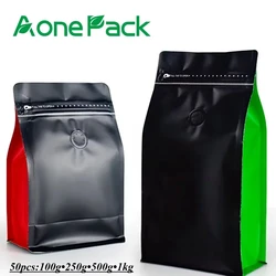 50pcs Colored ZipLock Packaging Bags with Valve - Smell Proof Light Aluminium Foil Plastic Coffee Bean Tea Nut Storage Bags