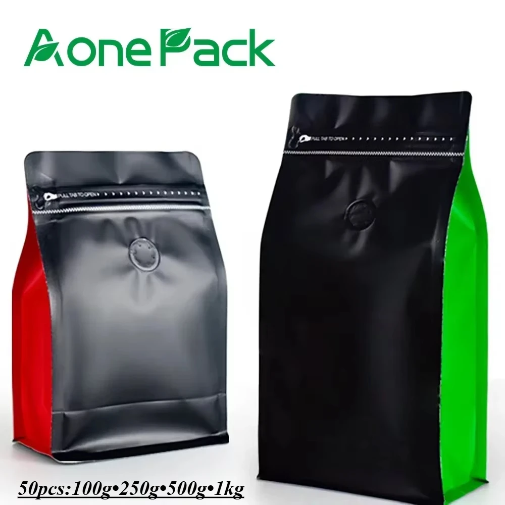 50 szt. Kolorowe Torebki ZipLock z Zaworem - Odporne na Zapachy, Lekkie, z Folii Aluminiowej, Plastikowe Torebki do Przechowywania Kawy, Herbaty, Orzechów