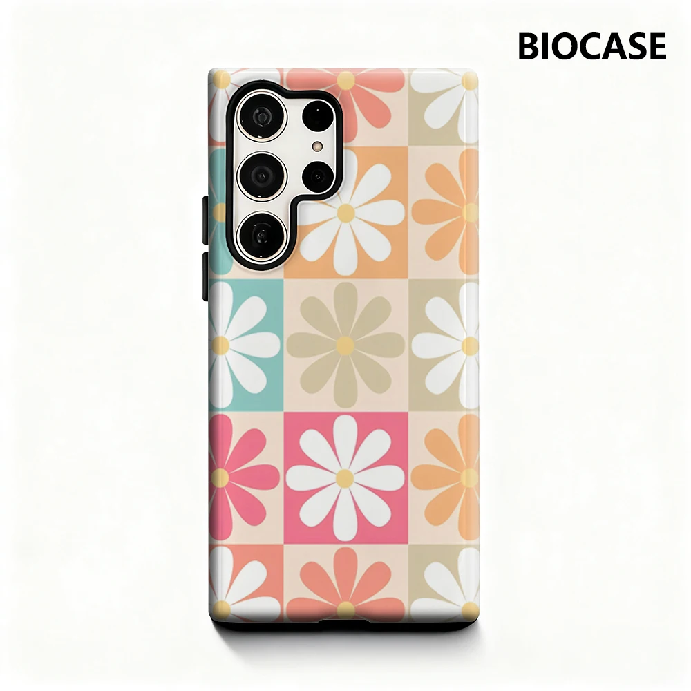 حافظة هاتف مرقعة على شكل زهور لهاتف سامسونج جالاكسي S25 Ultra S24 S23 Ultra Plus غطاء خلفي لامع بطبقة مزدوجة